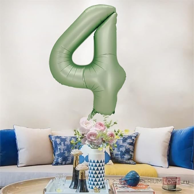 Number 4 Balloon, Large number balloons 40 inch, 4th Birthday Party Decorations 4 Year Old Birthday Sign Decor, Sage Green