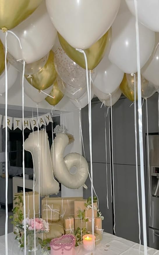 40 Inch Cream White Mylar Foil Number 16 61 Birthday Balloon, Digital Balloons for 16 Boy Girl Party Decorations Supplies, Big Helium Balloon Numbers for 61 Men Women Anniversary