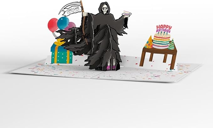 Lovepop Happy Birthday Pop-Up Card for Her and Him- 3D Humor Birthday Greeting Cards for Boys, Girls, Men, Women - Fear Not - 5" x 7" Grim Reaper Card - Blank Note Card & Envelope Included