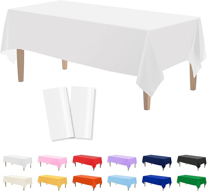Kopokita 2PCS White Rectangle Disposable Plastic Tablecloths 54 x 108 Inch Party Table Covers
