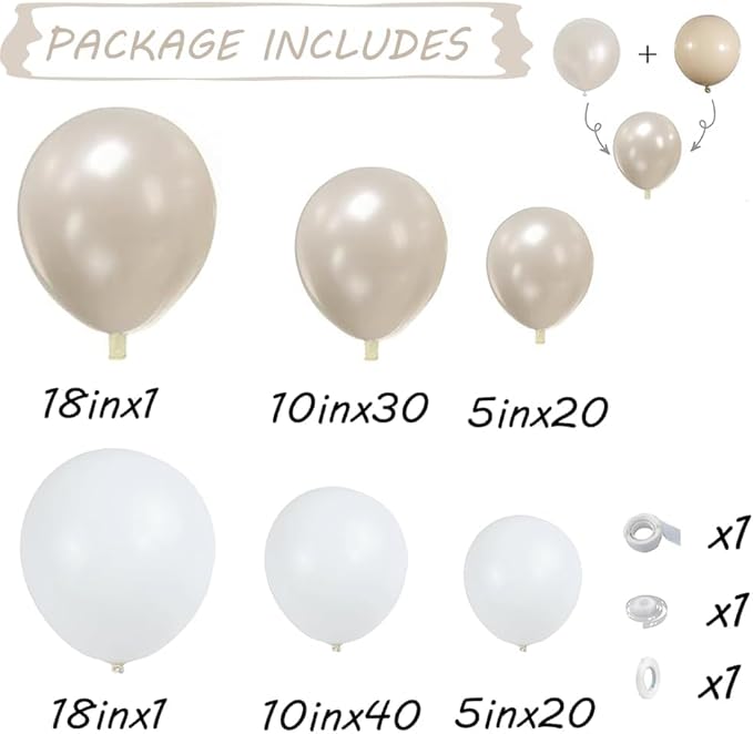 Pearl White Balloon Garland Arch Kit Ivory 112pcs Double Stuffed White Balloons Different Sizes for Wedding Engagement Bridal Shower Birthday Baby Shower Party Decoration