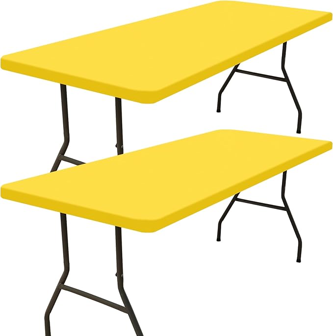 Smiry 2 Pack Rectangle Picnic Table Cloth, Waterproof Elastic Fitted Tablecloths, Washable Polyester Rectangular Patio Table Cover for Camping, Indoor and Outdoor (Yellow, 30"x72")