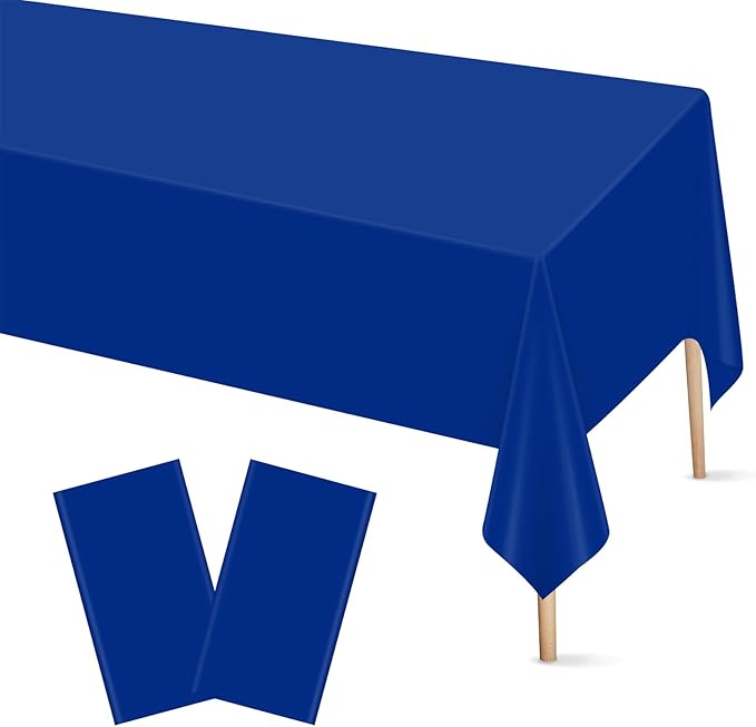 Mulbozy 2 Pcs Royal Blue Plastic Tablecloth for Rectangle Table, 54 × 108 inches Disposable Royal Blue Party Table Covers for Birthday, Anniversary, Wedding, Fine Dining, Graduation Party Decoration