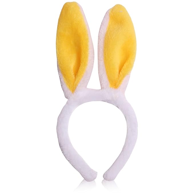 Bunny Headband Easter Hair Bands for Women Girls Kids, Yellow Cute Plush Rabbit Ears Hair Accessories Non Slip Headbands Easter Day Party Decoration Supplies