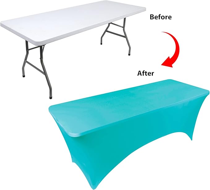 Table Covers for 6 Foot Tables, 2 Pack Turquoise Washable and Wrinkle Resistant Stretch Tablecloths Rectangle 6ft for Events, Wedding, Banquets, Parties