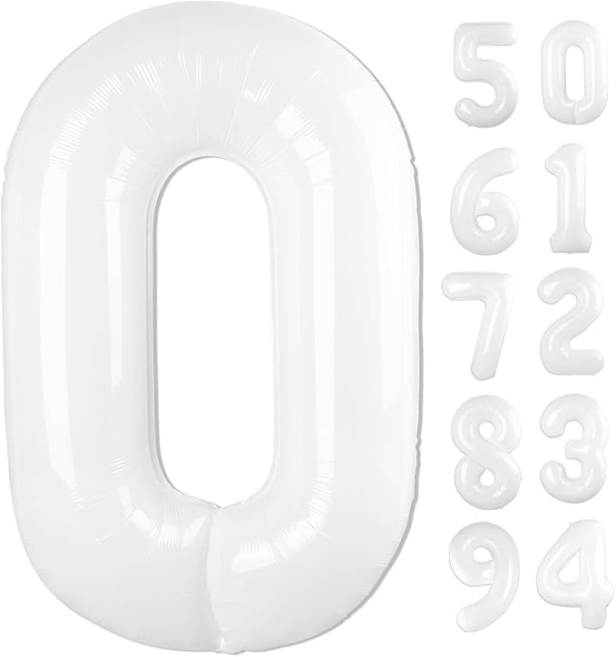 White Number Balloon 40 Inch, Translucent 0 Number Balloons, 10 20 30 40 50 Numbers Balloon Birthday Decorations, White Party Supplies for Women Men