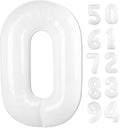 White Number Balloon 40 Inch, Translucent 0 Number Balloons, 10 20 30 40 50 Numbers Balloon Birthday Decorations, White Party Supplies for Women Men