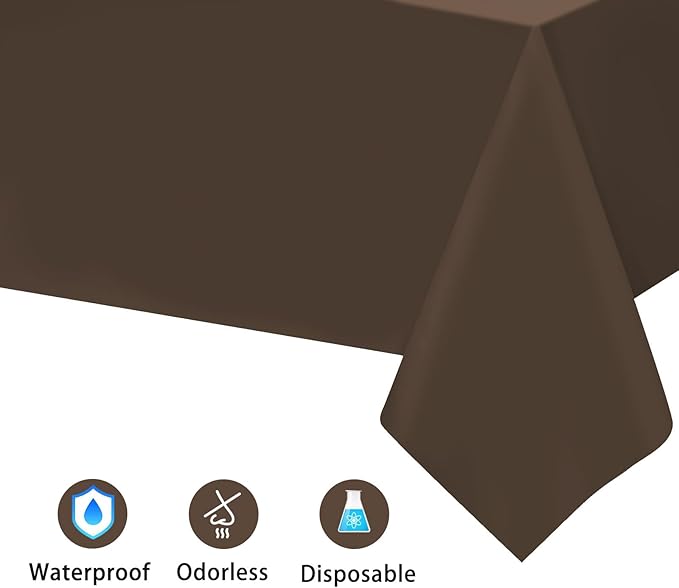 Kopokita 6PCS Brown Plastic Tablecloths 54 x 108 Inch, Disposable Table Cloths Rectangle Party Table Covers
