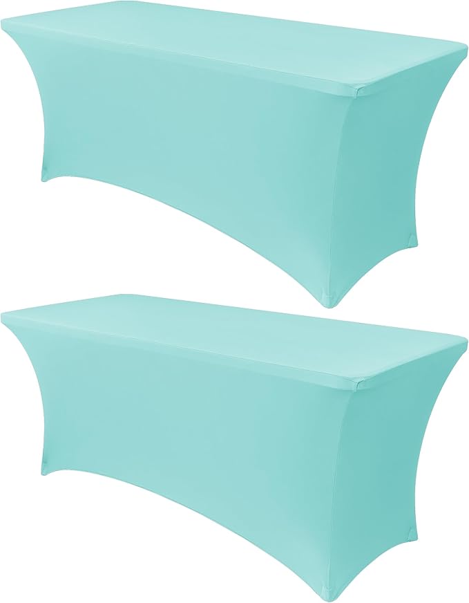 Obstal 4Ft Stretch Spandex Table Cover for Standard Folding Tables - 2 Pack Universal Rectangular Fitted Tablecloth for Party, Banquet, Events, Trade Show (Fresh Blue, 48L x 24W x 30H Inches)