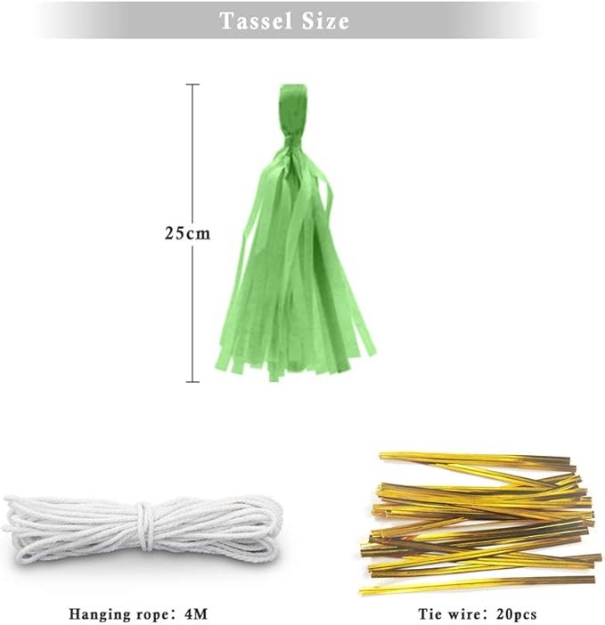 9.8in Tissue Paper Tassel DIY Hanging Paper Decorations Party Garland for Party, Wedding, Festival, Baby Shower - 20PCS (Light Green 25CM)