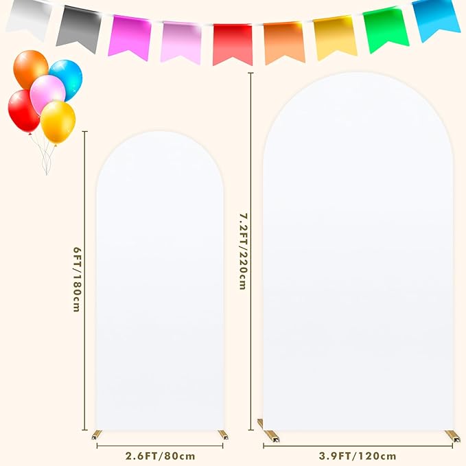 Dofilachy Arch Backdrop - Stretchy Wedding Arch Cover Fabric, Set of 3 Spandex Covers (White, 7.2FT, 6FT)