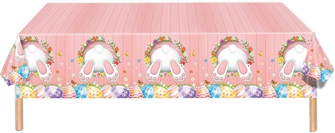 2 Pack Easter Plastic Table Cloth Waterproof Rectangle TableCovers Easter Table Covers Party Cloths Bunny Eggs Table Covers, 54 x 108 in