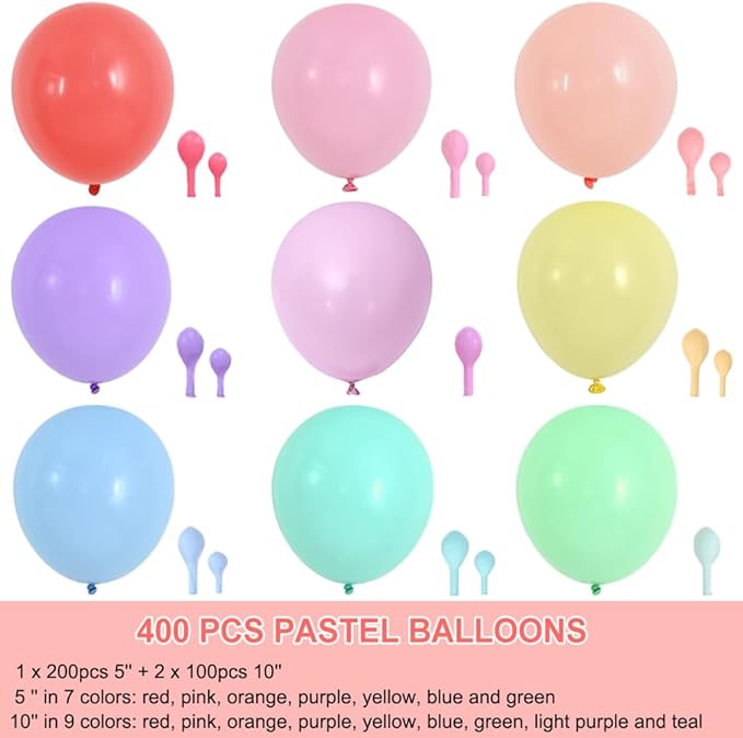 400Pcs Pastel Balloons, 5 inch 10 inch Pastel Latex Party Balloons Assorted Colors - Round Helium Macaron Balloons for Birthday Baby Shower Wedding Decorations