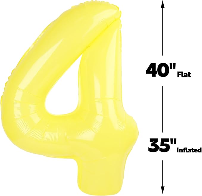 40 Inch Yellow Large Number 4 Balloons, Giant Foil Number Four 14 24 34 40 44 Balloons, Yellow Mylar Big Balloon for Anniversary Graduation Decorations