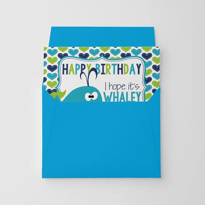 WHALEY Awesome Whale Themed Birthday Pun Themed Single (1) All Occasion Blank Birthday Card To Send To Friends & Family, 4"x 6" (when folded) Fill In Greeting Note Card by AmandaCreation
