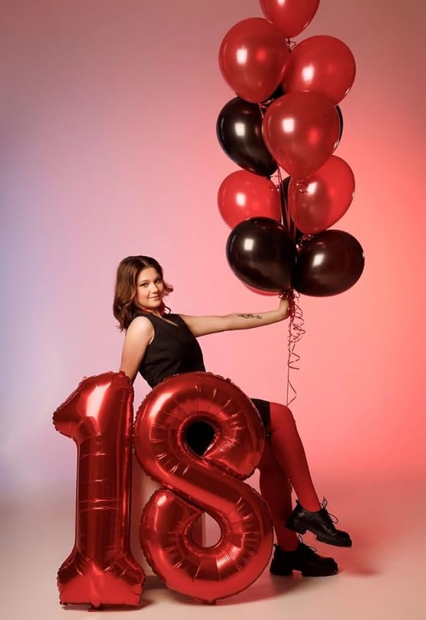 Number 18 Balloons, 40 Inch Balloons for Woman Man 18th Red Birthday Party Decoration, Foil Number Ballon for 18, 81 Valentine's Day, Anniversary, Bridal Shower, Graduation