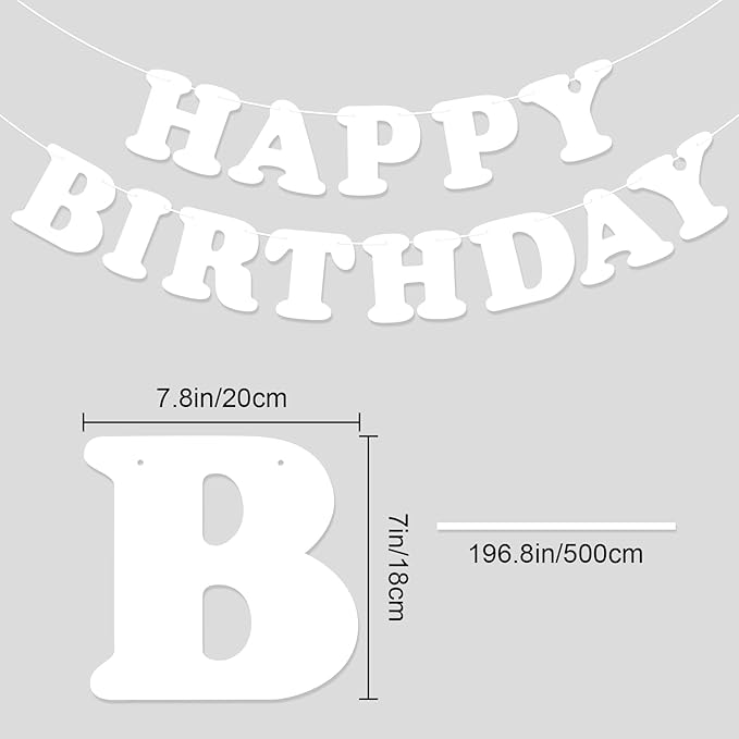White Happy Birthday Banner Sign Birthday Backdrop Party Supplies for Kids Boys Girls Birthday Party Decorations