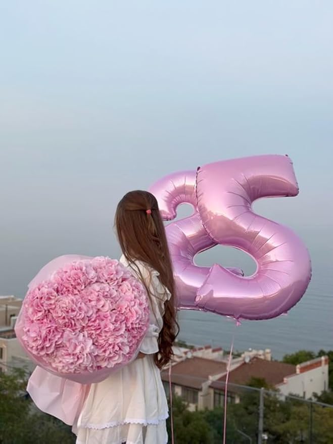 Balloon Numbers 40 Inch 5 Ballon for 5th Birthday Decorations, 15 25 35 50 Big Pearl Pink Number Balloons for Wedding Photo Shoot Party Decor