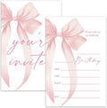 Pink Bow Birthday Invitation Cards For Girls Adult Teens, Birthday Party Supplies Favors, 20 Fill-In Invitation Cards with Envelopes -24