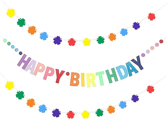 Meetingu Happy Birthday Sign, Party Decorations & Supplies - Rainbow Color, Flower Theme for Birthday Parties