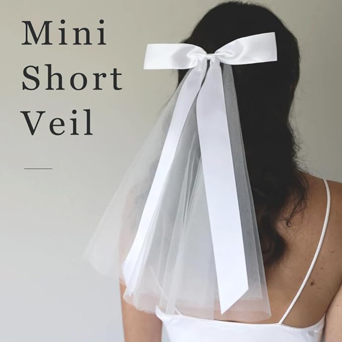 Bridal Veil Bachelorette Party Veil White Bow Wedding Veil Elegant Tulle Layer Hair Clip for Women and Girls