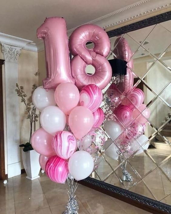 40 Inch Number 8 Balloon, Pink 8 18 28 80 Birthday Balloons for Men Boys, 8th Birthday Decorations Party Supplies, Wedding, Graduations