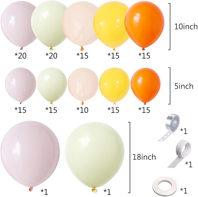 160Pcs Pink Yellow Orange Balloon Garland Arch Kit, Macaron Pastel Pink and Yellow Latex Balloons for Baby In Bloom Birthday Boho Daisy Groovy Spring Party Decorations