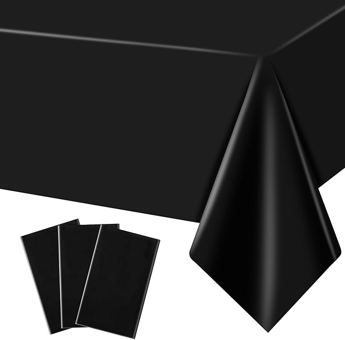 MRJ 3 Pack Black Tablecloth Rectangle Plastic Table Cloth 54 x 108 Inch Waterproof for Outdoor Picnic Holiday Party Disposable Use