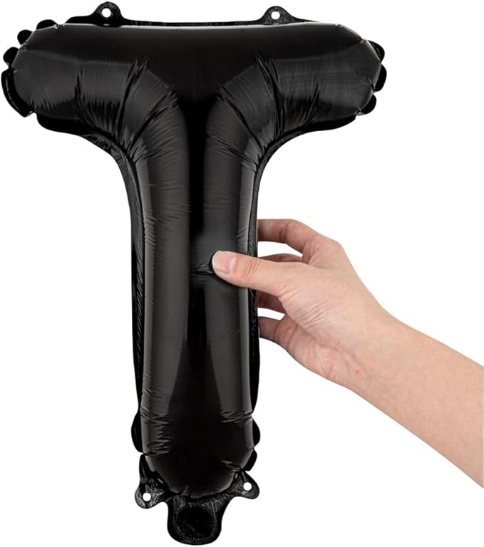 Restaurantware-Balloonify 16 Inch Letter Balloon, 1 Alphabet Party Balloon - Letter T, Self-Sealing, Black Foil Mylar Finish, Hanging Loop, Decoration For Birthday, Wedding, Or Graduation