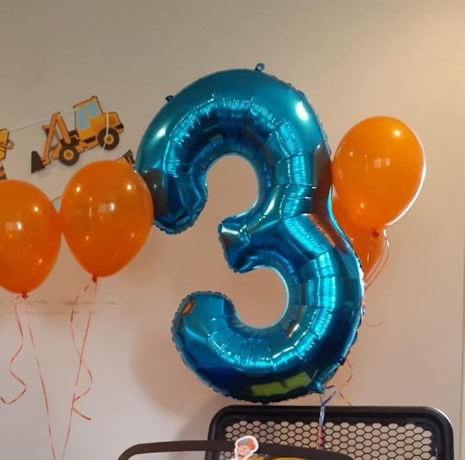 40 Inch Blue Number Balloon 3, Large Number Foil Balloons Mylar for Girl Boy Birthday Party Celebration Decorations Supplies, Digital Balloons for Wedding Anniversary Events Decorations