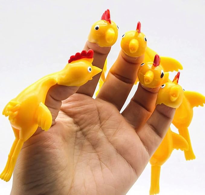 Funiverse 100 Pack Chicken Finger Flingers - Stretchy Rubber Flying Chickens, Multi Color Assortment, Individually Packaged Party Favors for Classroom, Birthday, Halloween
