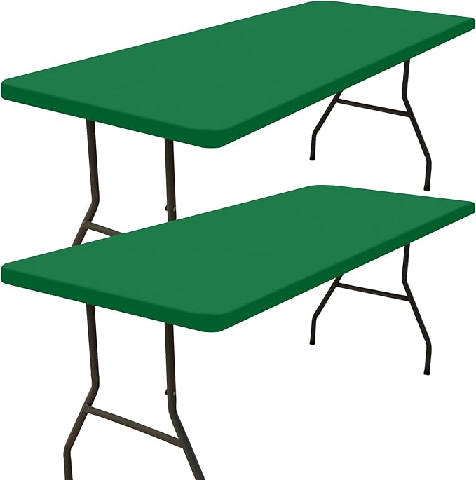 Smiry 2 Pack Rectangle Picnic Table Cloth, Waterproof Elastic Fitted Tablecloths, Washable Polyester Rectangular Patio Table Cover for Camping, Indoor and Outdoor (Hunter Green, 30"x96")