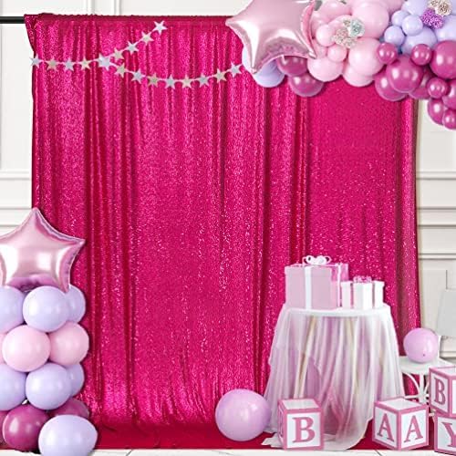 PartyDelight Hot Pink Sequin Backdrop 8x8ft - High Density 3mm Shimmer Sequin Background with 4-Inch Rod Pocket, Sparkly Photography Curtain for Wedding, Bachelorette Party & Event Decor