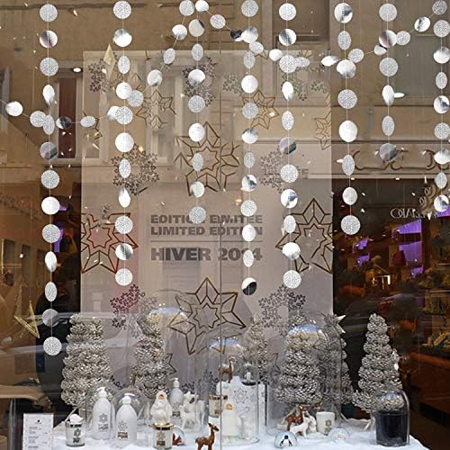 Shining Silver Circle Dots Hanging Garland Sparkling Silver Circle Dots Hanging Streamer Glitter Bunting Banner Backdrop for Wedding Baby Shower Birthday Xmas Decor 40 Feet