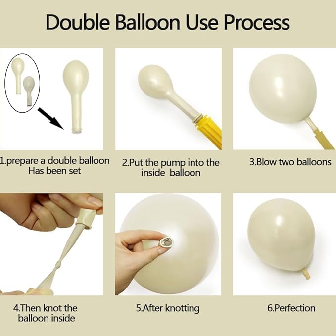 Sand White Pearl Balloon Arch Double Stuffed Pastel Cream Beige Nude White Latex Balloon Garland Kit for Neutral Bridal Wedding Engagement Baptism Birthday Valentines Party Decoration