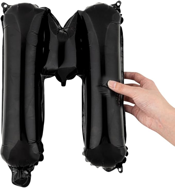 Restaurantware-Balloonify 16 Inch Letter Balloon, 1 Alphabet Party Balloon - Letter M, Self-Sealing, Black Foil Mylar Finish, Hanging Loop, Decoration For Birthday, Wedding, Or Graduation