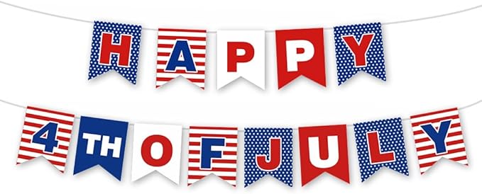 Happy 4th of July Banner for Independence Day Party Decor Red White and Blue Fourth of July Patriotic Party Celebrations Supplies for Memorial Day Durable Polyester Yard Decoration Banner