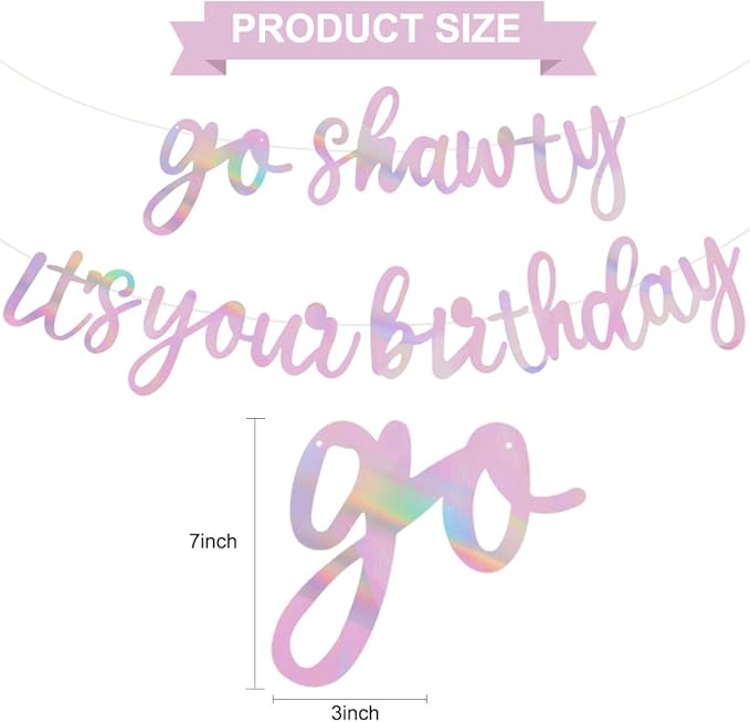 BEISHIDA Go Shawty It's Your Birthday Banner NO DIY Hip Hop Theme Happy Birthday Banner Pre-Strung Rap Theme Happy Birthday Sign for Man Women birthday Party Supply Double-Sided Rainbow Pink