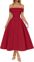 ZESICA Summer 2026 Cocktail Dresses for Women's Off Shoulder Short Sleeve Swing A Line Wedding Evening Party Midi Dress