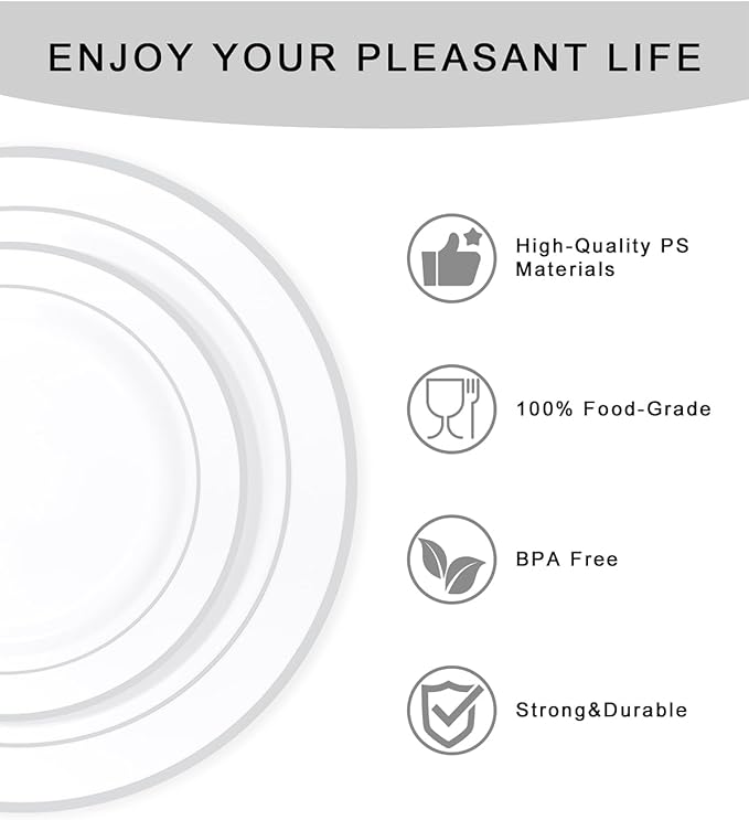 bUCLA 600pcs Silver Plastic Dinnerware Set for 100 Guests - Silver Christmas Dinnerware Set Disposable for Party - Include 100 Dinner Plates,100 Dessert Plates,100Cups,100 Knives,100 Forks,100 Spoons