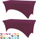Table Covers for 6 Foot Tables, 2 Pack Burgundy Washable and Wrinkle Resistant Stretch Tablecloths Rectangle 6ft for Events, Wedding, Banquets, Parties