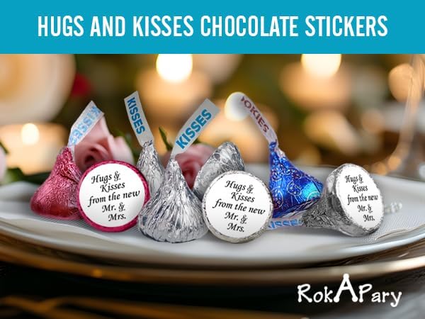 324 Hugs and Kisses from the new Mr. & Mrs. Kiss Wedding Stickers, Chocolate Drops Labels Stickers for Weddings, Bridal Shower Engagement Party Decorations, Kisses Favors Decor. Made in USA