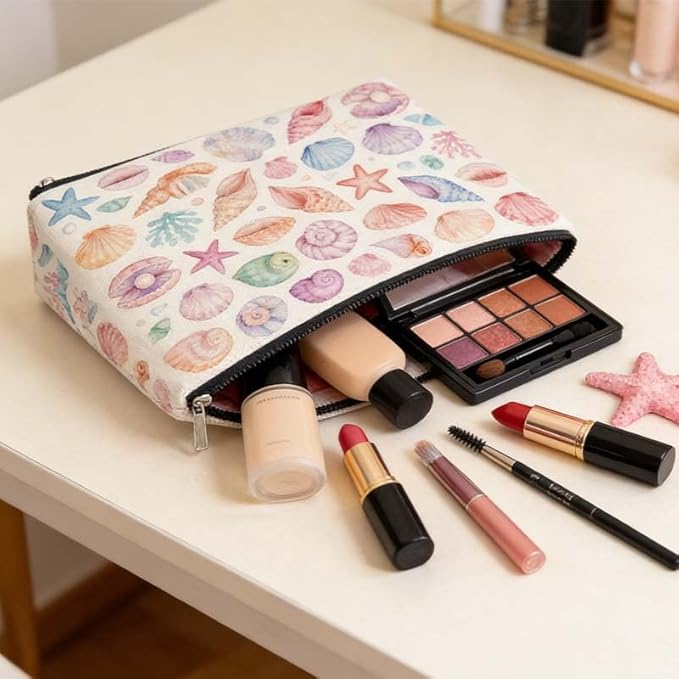 Beach Makeup Bag Colorful Ocean Seashell Starfish Makeup Bag Seaside Vacation Essential Gifts for Girls Mom Beaches Party Gifts for Women
