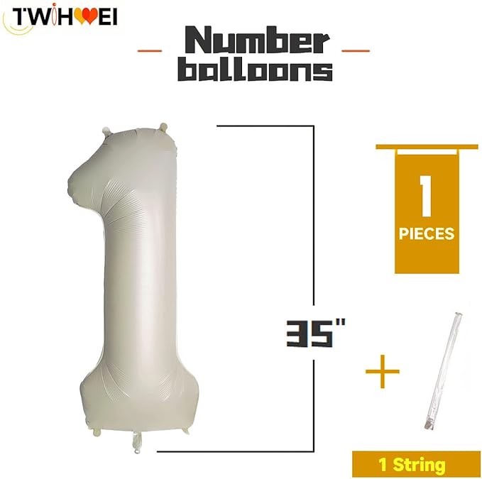 Number 1 Balloons White Sand One Balloon for First Birthday 40 Inches Cream White Large Numbers 1st Birthday Party Nude Ballons Beige 1 Digital Neutral Balloon Pearl White 1