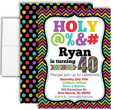 Custom Birthday Invitations 40th Birthday Invitation 50 5x7 Custom 40 Party Invitation Cards With Envelopes - Unique 40th Party Invitations Hilarious Holy &*$% Theme
