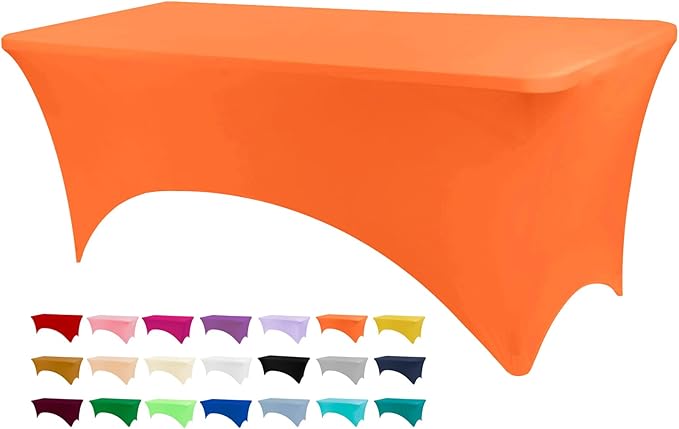 Table Covers for 6 Foot Tables, Orange Washable and Wrinkle Resistant Stretch Tablecloths Rectangle 6ft for Events, Wedding, Banquets, Parties