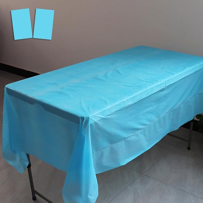 2 Pack Sky Blue Plastic Tablecloths Disposable Xmas Table Covers Table Cloths BBQ Picnic Birthday Christmas Parties Covers Waterproof Oil-proof Table Cloth Thin Party Table Cloths 54 x 108 In