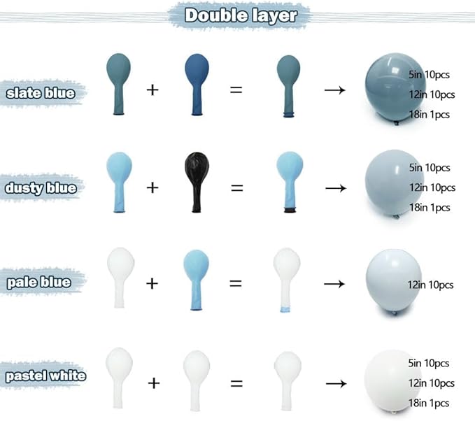 Dusty Blue White Balloon Arch Kit Double Stuffed Pastel Slate Blue White Matte Latex Balloon Garland for Baby Shower Birthday Bridal Wedding Valentines Easter Party