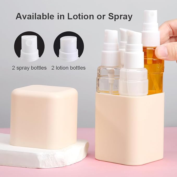4-in-1 Travel Bottle Set Leak-Proof & TSA Approved - 50ml Refillable Containers Kit for Shampoo, Conditioner, Lotion - Portable Toiletry Accessories with Labels & Storage Box (Light Grey)