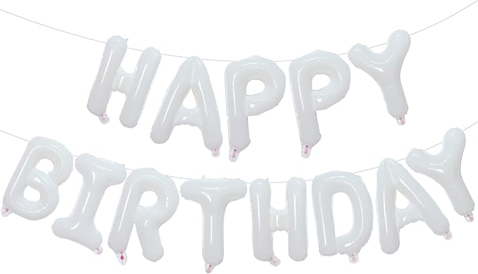 KALOR White Happy Birthday Balloons Banner, 16 Inch Mylar Foil Letters Balloon Sign for Birthday Party Decorations Photo Booth Backdrop
